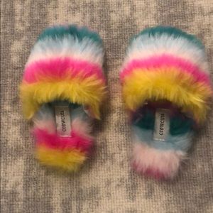 Adorable Crewcuts fuzzy rainbow striped slippers